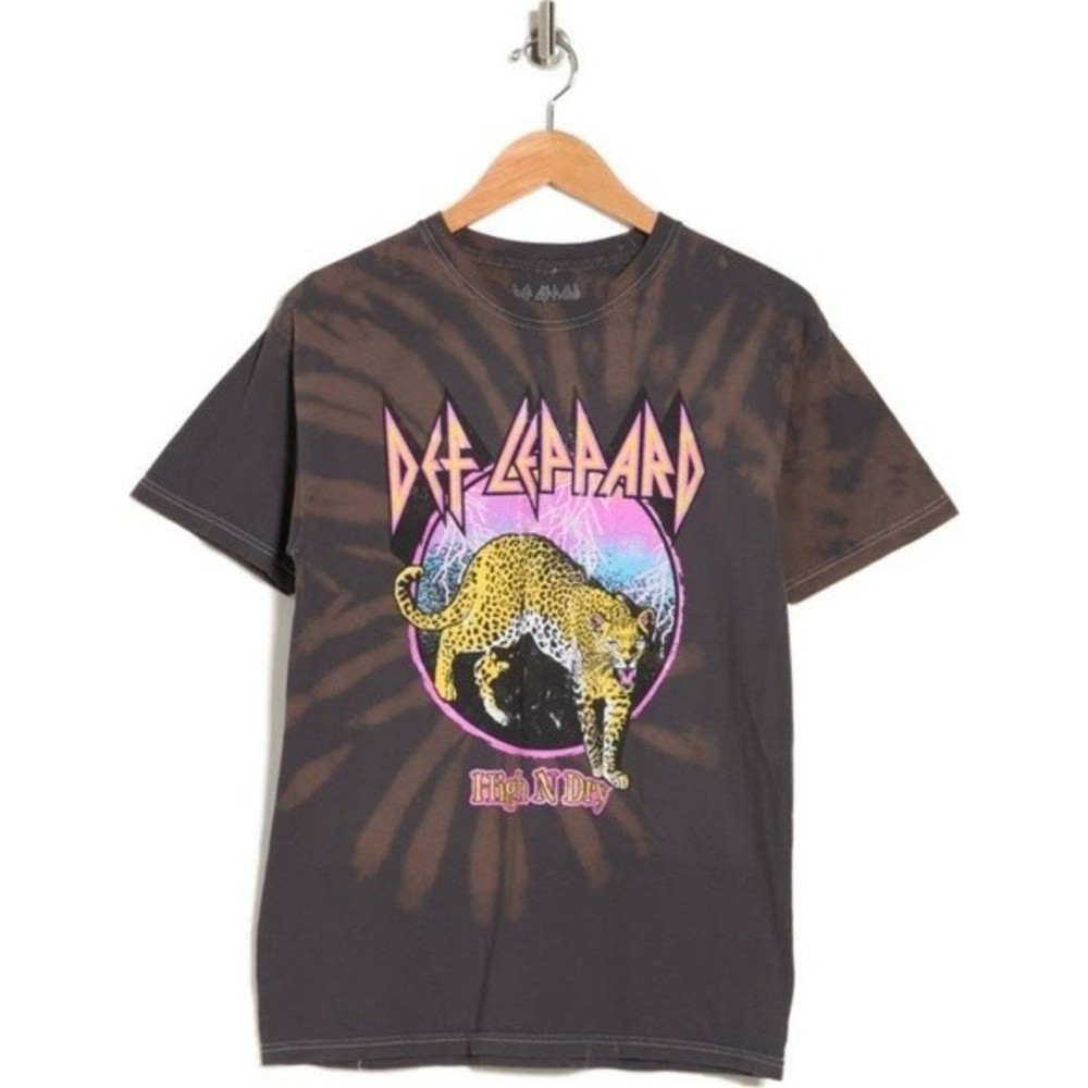Def Leppard Band Tee Bleach Tie Dye Graphic T Shirt Womens Small NEW NWT
